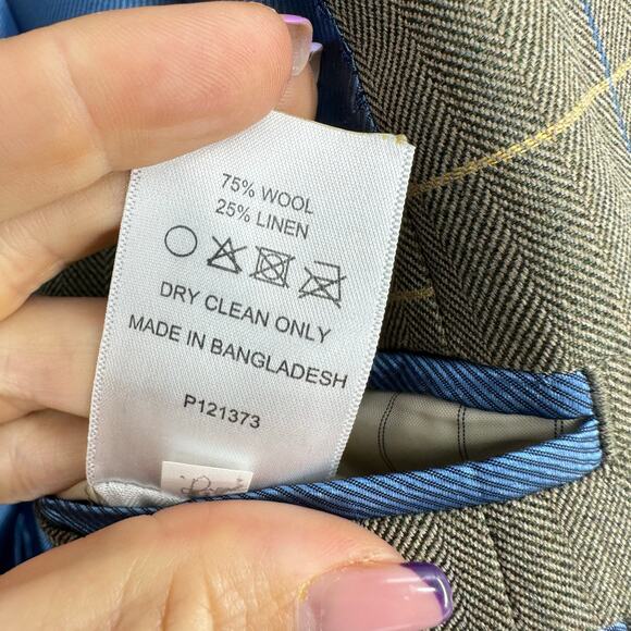 SAMUEL WINDSOR Sports Blazer Jacket 42R Brown Windowpane Wool Linen Blend - Picture 5 of 12